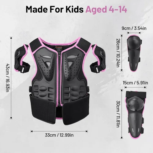 Vista 4 de Conjunto de casco de motocross y armadura corporal para jóvenes, equipo de seguridad de motocross ATV de 4 a 14 años con gafas, guantes, rodilleras