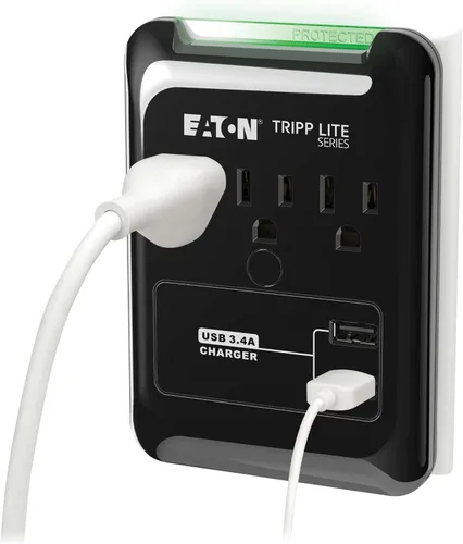 Vista 2 de Eaton Tripp Lite Serie SK30USB Regleta de Enchufes con 3 Tomacorrientes Extendidos, Protector Contra Sobretensiones de 540 Joules, Regleta