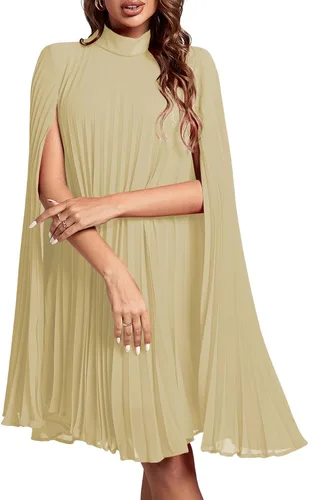 Vista 23 de Rooscier Vestido midi de fiesta plisado con cuello alto falso y espalda abierta para mujer