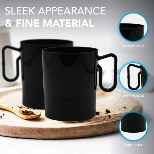 Vista 5 de Party Essentials Taza de café de plástico duro de 8 onzas con asa, 20 unidades, color negro bistró