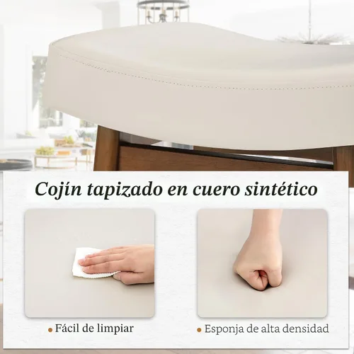 Vista 5 de Juego de 2 Taburetes de Bar, Taburetes de Bar con Patas de Madera Resistentes, Taburetes de Bar de Altura de Mostrador con Asiento Tipo Silla
