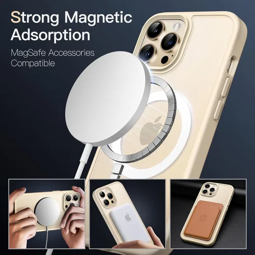 Vista 3 de JETech - Funda magnética mate para iPhone 12/12 Pro, color beige Compatible con MagSafe, parte trasera mate translúcida, protección delgada a