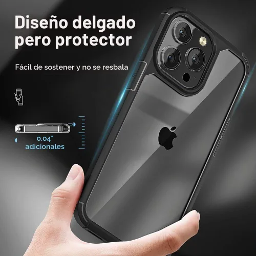 Vista 4 de TAURI Funda 5 en 1 para iPhone 13 Pro, color negro, [no amarillenta] [protección de grado militar] Funda delgada a prueba de golpes para iPhone 13