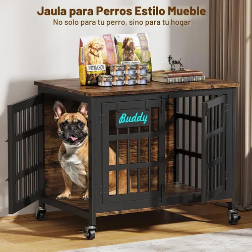 Vista 2 de EasyCom Mueble de jaula para perros de 33"/27" con etiqueta de nombre, perrera resistente para interiores para perros medianos y pequeños, jaula