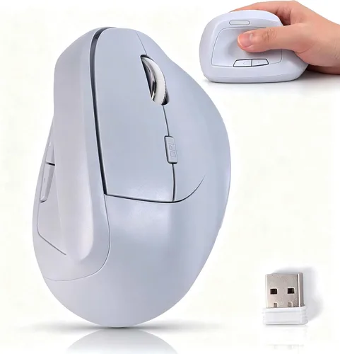 Vista 11 de Ratón inalámbrico Bluetooth, ergonómico, vertical, recargable, silencioso, portátil, inalámbrico, modo dual, de alta precisión, con receptor USB