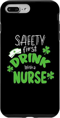 Vista 9 de iPhone 15 Safety First Drink With A Nurse Funny RN St. Patrick's Day Case