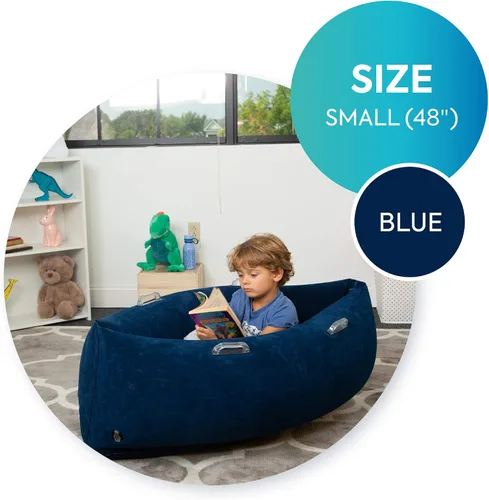 Vista 3 de Bouncyband - Silla sensorial Peapod pequeña y cómoda, color azul de 48 pulgadas, divertida y inflable que proporciona alivio sensorial terapéutico
