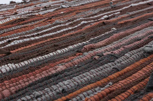 Vista 5 de Alfombra de baño de 20.0 x 30.9 in, hecha a mano, reversible, de algodón, diseño de rayas, multicolor
