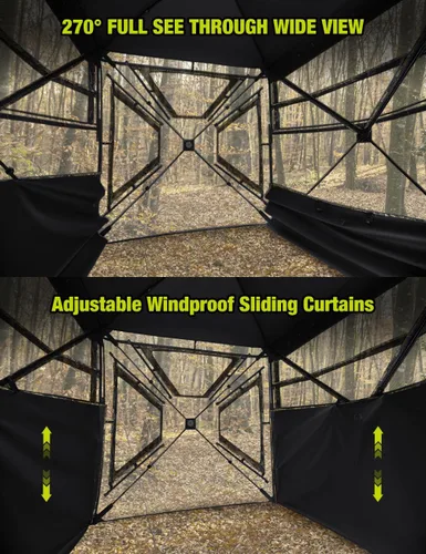 Vista 8 de TIDEWE Hunting Blind 270°Full See Through with Windproof Curtain, Silent Magnetic Door & Sliding Windows, Pop Up Ground Blind with Carrying Bag