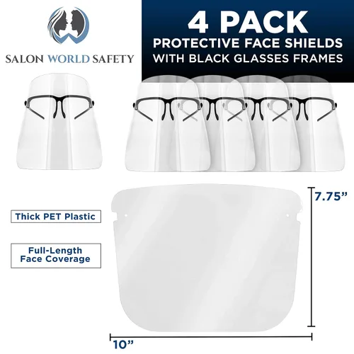Vista 2 de TCP Global Salon World - Protectores faciales de seguridad con marcos de lentes negros (paquete de 4), protectores ultra transparentes para proteger