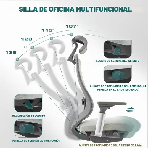 Vista 5 de COLAMY Silla de oficina ergonómica de malla, silla de escritorio ejecutiva de computadora con respaldo alto y reposacabezas ajustables y brazos 4D