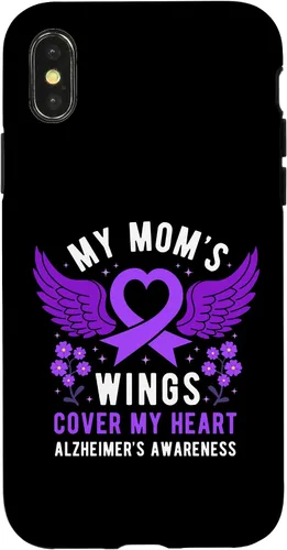 Vista 4 de Funda morada para iPhone 14 My Mom's Wings Cover My Heart Alzheimer's Awareness