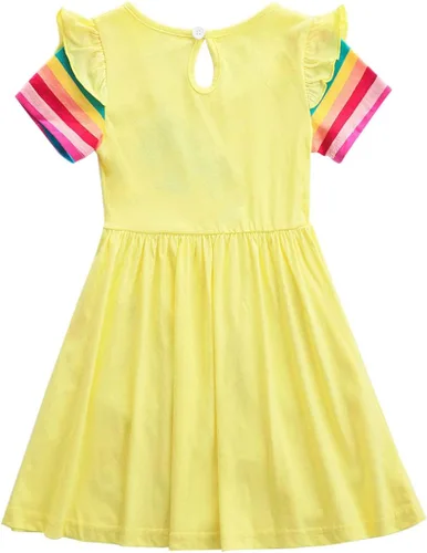 Vista 2 de Vestidos casuales de unicornio de algodón de manga corta y cuello redondo para niñas de 2 a 7 años