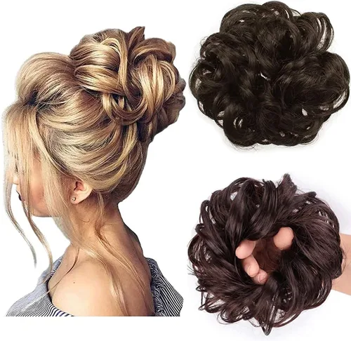 Vista 18 de Cabello sintético despeinado, grueso, extensiones para coleta, cabello recogido