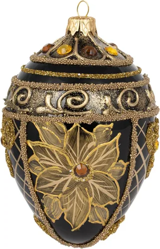 Vista 14 de Fabergé Huevo - Adorno para árbol de Navidad de vidrio soplado de 5 pulgadas, diseño de flor de pascua, color borgoña mate, 5 pulgadas