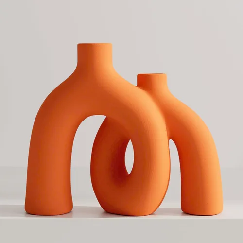 Vista 9 de Juego de jarrones negros mate – Jarrones estéticos de cerámica Hug Hollow Donut para decoración del hogar, moderno jarrón decorativo nórdico