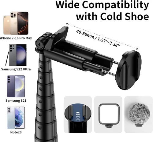 Vista 6 de Trípode automático de teléfono de 67 pulgadas, palo selfie de apertura automática para iPhone con control remoto, soporte extensible giratorio