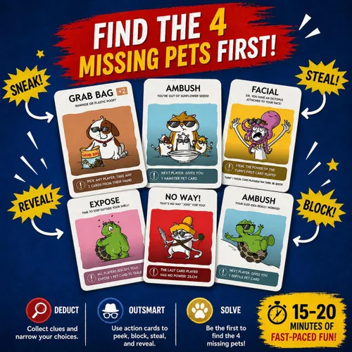 Vista 3 de Shady Pets Juego de cartas: divertido juego familiar para niños, adolescentes y adultos, de 2 a 6 jugadores, ideal para noches de juegos, fiestas