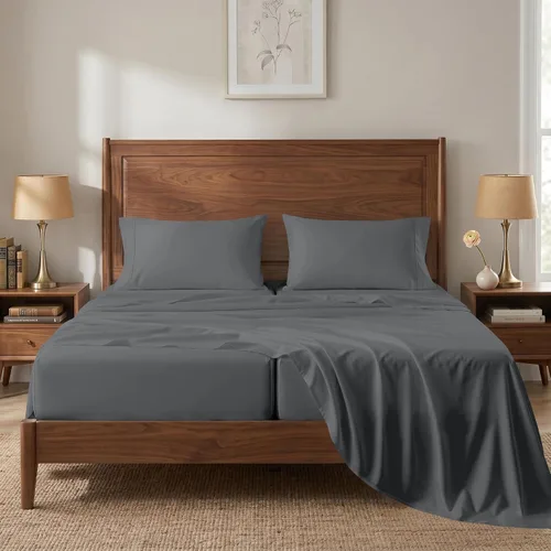 Vista 59 de LANE LINEN Sábanas de cama individual – 450TC algodón peinado de fibra larga de alta calidad, color blanco Soft & Breathable Twin Sheet &