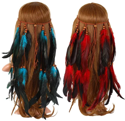 Vista 8 de 2 diademas bohemias de girasol, diademas de plumas bohemias, tocado indio, bandas de pelo de pavo real, diadema gitana, corona floral, girasoles