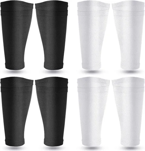 Vista 9 de Hicarer Espinilleras de fútbol, 4 pares de espinilleras flexibles de fútbol, soporte de rendimiento, soporte de poliéster con bolsillo para deportes