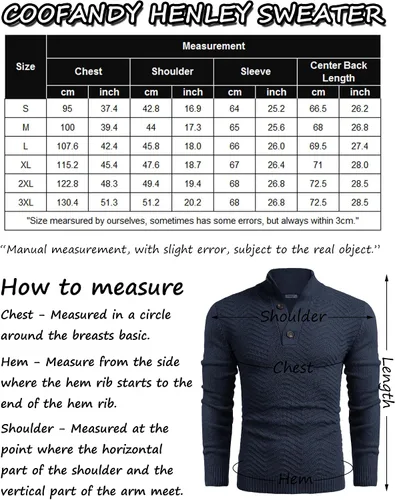Vista 6 de COOFANDY Suéter de cuello alto Henley de punto trenzado para hombre