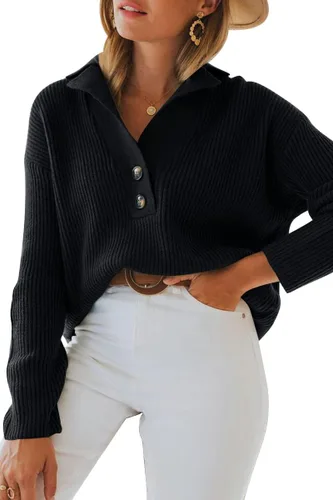 Vista 2 de LILLUSORY Suéter de punto, cuello plegable, con botones a presión, para mujer