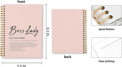 Vista 4 de Tizzer Boss Lady Definition - Cuaderno con espiral de tapa dura con forro rosa para notas de trabajo, diario de 5.5 x 8.3 pulgadas, regalos