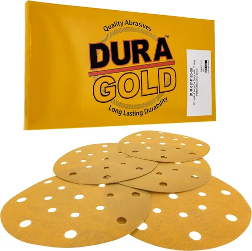 Vista 8 de Dura-Gold Discos de lijado dorados de 6 pulgadas de alta calidad, grano 60 (caja de 50), papel de lija de gancho y bucle sin polvo con patrón de 17