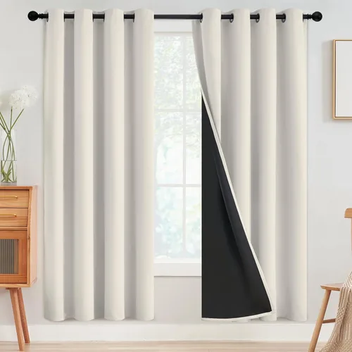 Vista 45 de SimpleHome - Cortinas opacas 100% para recámara, cortinas de ventana con ojales beige, con aislamiento térmico, cortinas de oscurecimiento