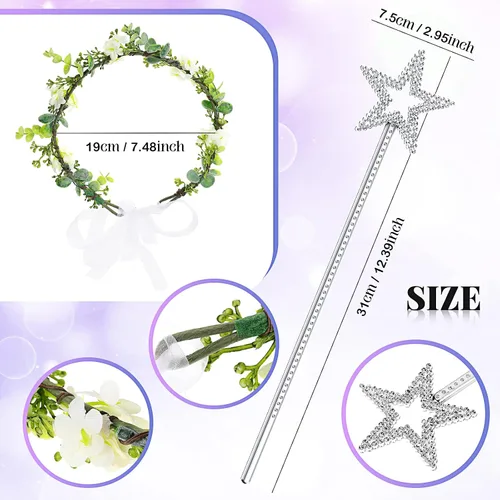Vista 3 de Diadema floral con alas de hada y estrella para niñas y mujeres disfraz de Halloween alas de ángel para vestir a fiestas