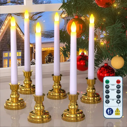 Vista 9 de PChero - Velas LED sin llama con temporizador remoto, 7.9 pulgadas, color marfil Funciona con pilas, flotante, parpadeante, boda, Halloween, 6