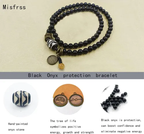 Vista 5 de Misfrss Pulsera bohemia con cuentas verdes para hombre, diseño de árbol de la vida, curación de ansiedad, joyería para hombre, joyería de piedra