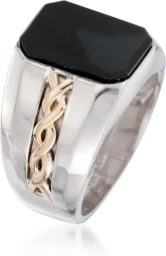 Vista 2 de Ross-Simons Men's Black Onyx Ring in Sterling Silver and 14kt Yellow Gold
