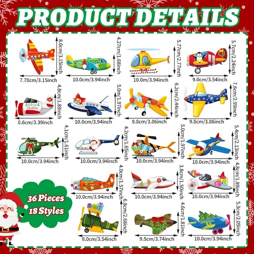 Vista 2 de Pinkunn Juego de 36 adornos colgantes de Navidad para vehículos, adornos de madera para transporte, regalos temáticos para decoración del árbol