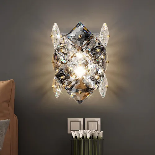 Vista 10 de Aplique de pared de cristal cromado de 6 capas, elegante y moderno, adecuado para baño, escalera, cocina, sala de estar, dormitorio, pasillo, 60 W