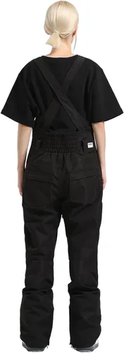 Vista 4 de GSOU SNOW Pantalones de esquí para mujer, overol con peto de nieve, impermeable, resistente al viento, aislado, correa ajustable, cálido