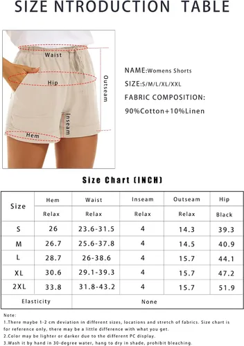 Vista 6 de NEYOUQE Pantalones cortos cómodos de algodón y lino para mujer, con cintura elástica y bolsillo