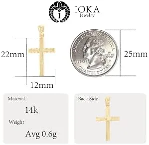 Vista 3 de Ioka - Colgante de cruz pequeña de oro amarillo de 14 quilates con dije religioso delgado para collar o cadena Metal Metal precioso Metal No es una