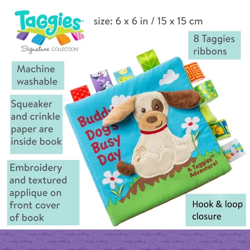 Vista 2 de Taggies Touch & Feel - Libro de tela suave con papel arrugado y chirriante, Buddy Dog