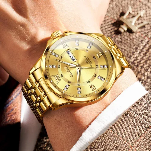 Vista 46 de OLEVS - Relojes de diamantes para hombres, relojes de vestir a prueba de agua, relojes analógicos de cuarzo de lujo con calendario de fecha y correa
