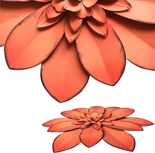 Vista 3 de Arte de Pared de Flores de Metal Rosa, Escultura Floral Rústica Moderna de 11", Decoración Colgante Envejecida del Hogar, Obras de Arte Decorativas