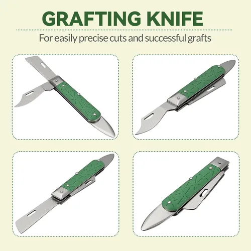 Vista 2 de COMKIT - Cuchillo de injerto profesional plegable de doble cuchilla, árboles frutales, jardinería, injerto, corte, plántulas, brote, herramienta