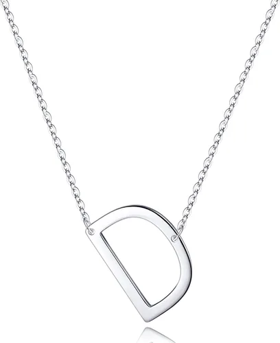 Vista 8 de S925 Sterling Silver Sideways Initial Necklaces for Women, Dainty Hypoallergenic Sterling Silver Letter A-Z Pendant Necklace Silver Sideways Initial