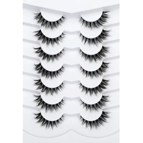 Vista 27 de Pooplunch - Pestañas postizas estilo ojo de gato, extensión de volumen 8D natural, finas, cortas, de visón sintético, tiras de pestañas postizas