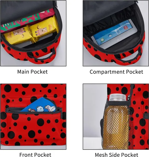 Vista 6 de Mochila infantil para niños y niñas, talla única , catarina de lunares