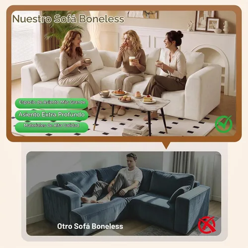 Vista 5 de Sofás seccionales modulares de 110 pulgadas para sala de estar, sofá seccional comprimido sin hueso, sofá de espuma viscoelástica tapizado de 3 Beige