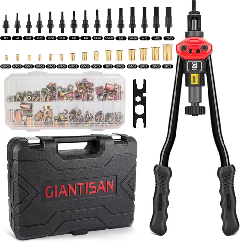 Vista 10 de GIANTISAN Kit de herramientas de tuerca de remache, kit de herramientas de tuerca remachadora de 16 pulgadas con 12 mandriles métricos y SAE, kit