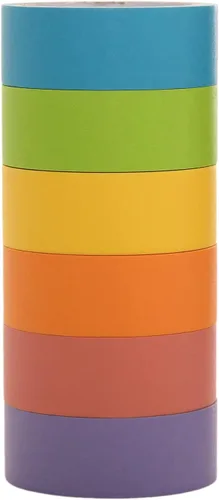 Vista 2 de Zink Juego de cintas washi coloridas con arco iris completo de colores pastel, 6 rollos de cinta para manualidades para proyectos de papel