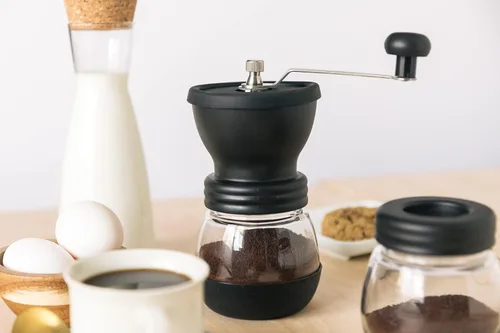 Vista 6 de Molinillo de café manual Mixpresso, molinillo de especias manual, frascos de vidrio, rebaba de cerámica, molienda ajustable, fácil de limpiar